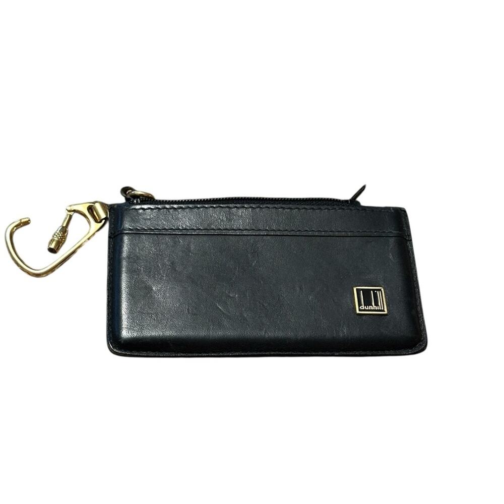 Dunhill Black Leather Wallet Keychain with Gold Accents